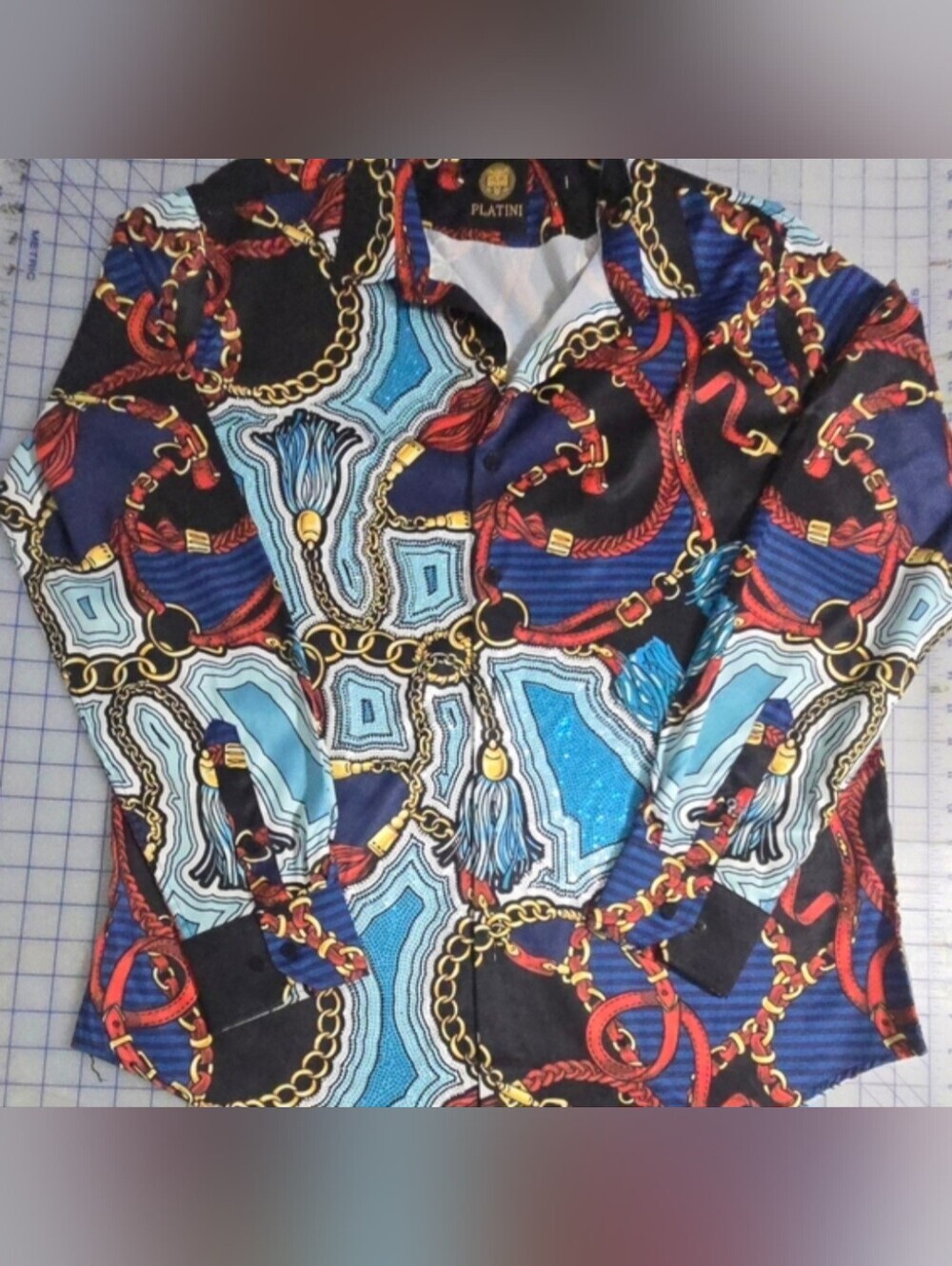 Platini Men's Bold Chain Pattern Casual Shirt - Picture 9 of 9